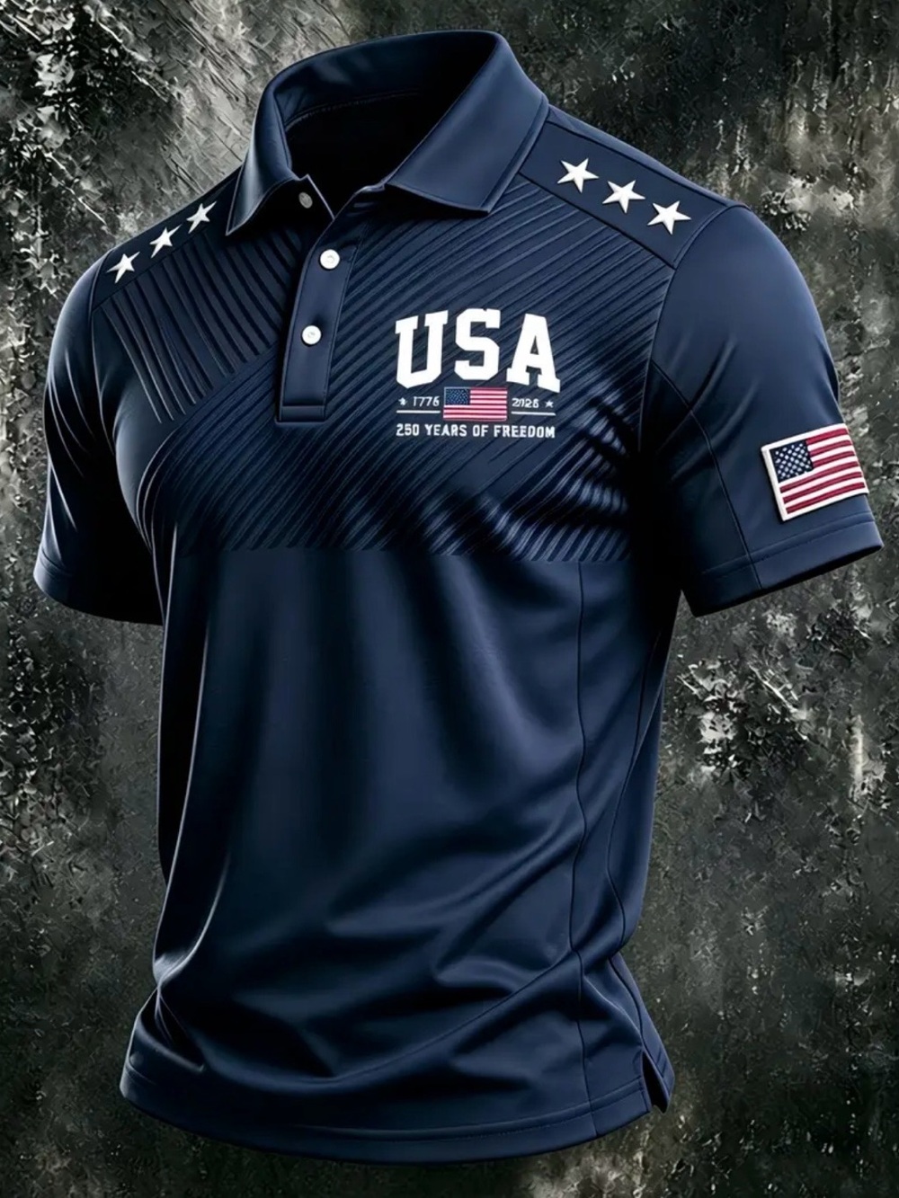 USA Navy Blue Men's Polo Shirt with Flag Patch Amazing Polo